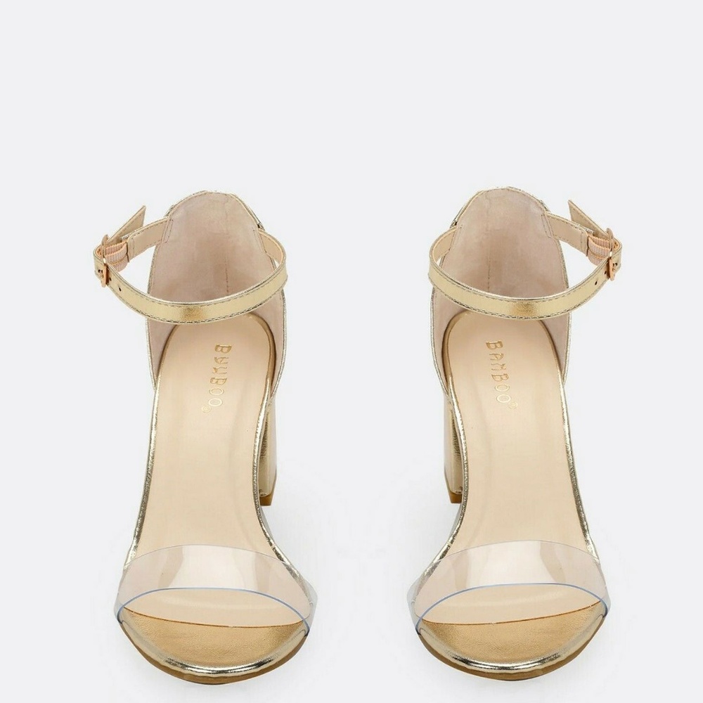 NEW🔥 Open Toe Clear Band Low Block Heel Sandals - Picture 7 of 8